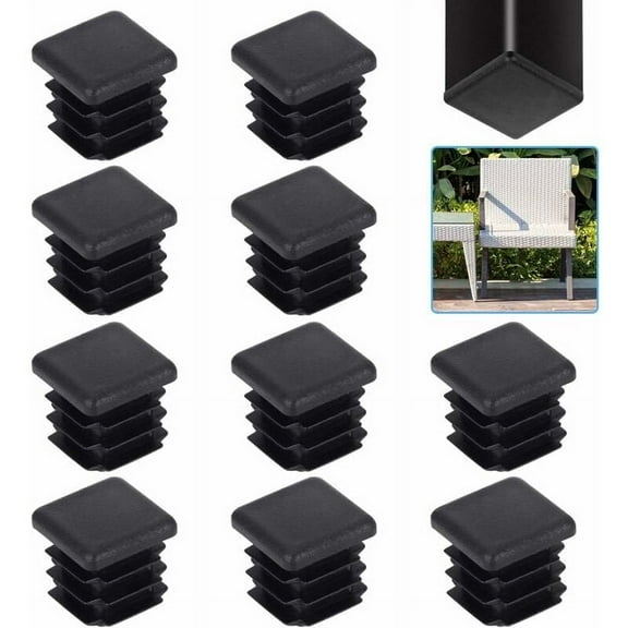 Square Plastic Plug, Furniture End Caps for Tubing Pipe, Steel Chair Leg Protectors Heavy Duty Black Polyethylene Inserts (20 PCS)