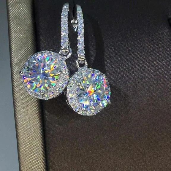4Ct Round Cut Lab Created Diamond Drop Dangle Hook Earrings 14k White Gold Plated