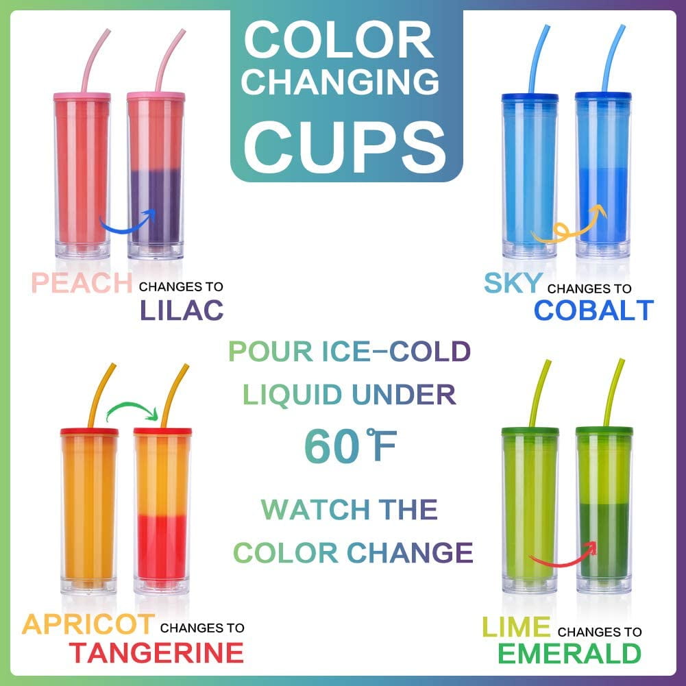 Color Changing Cups Tumblers with Lids - 4Pcs 16oz Pastel Colored