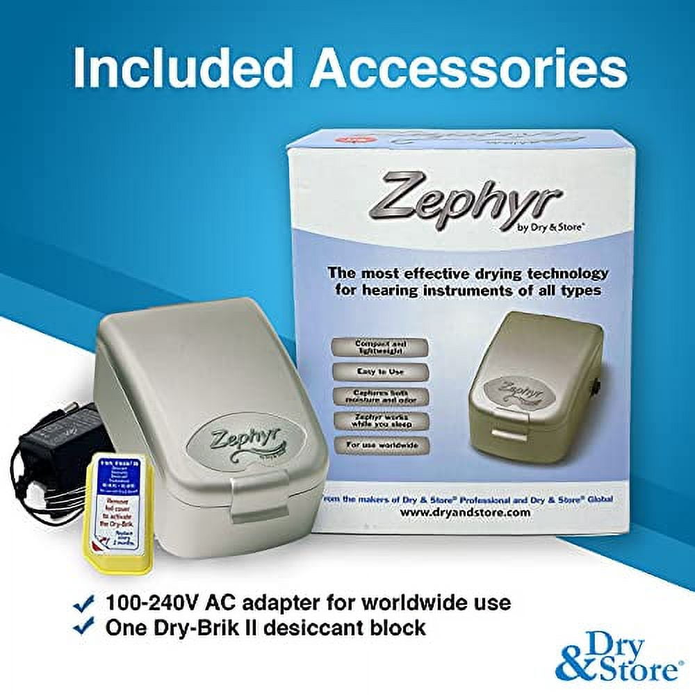 Zephyr by Dry & Store Hearing Instrument Dryer/Dehumidifier | for Care and Maintenance of Hearing Aids | Cochlear Processors | in-Ear Monitors