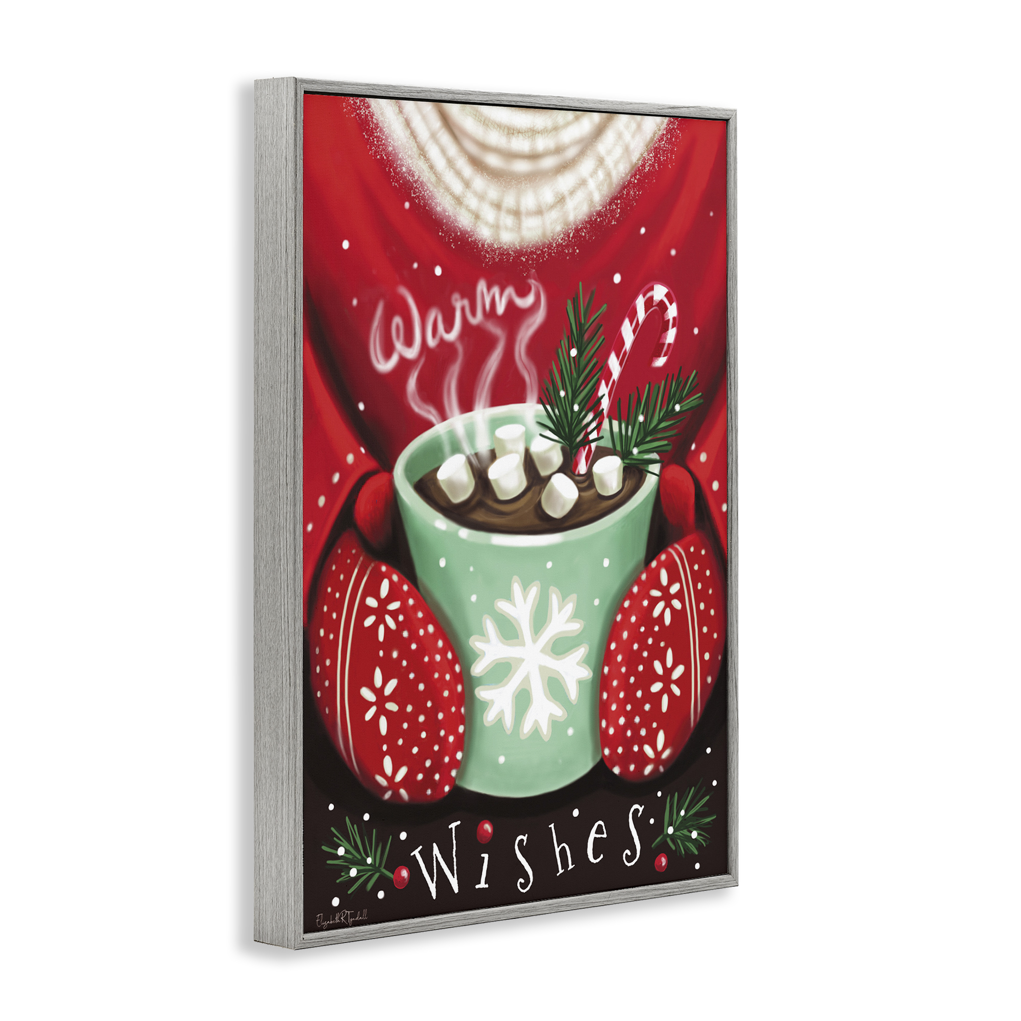 Stupell Industries Warm Wishes Hot Cocoa Holiday Painting Gray Framed Art Print Wall Art, 16 x 24