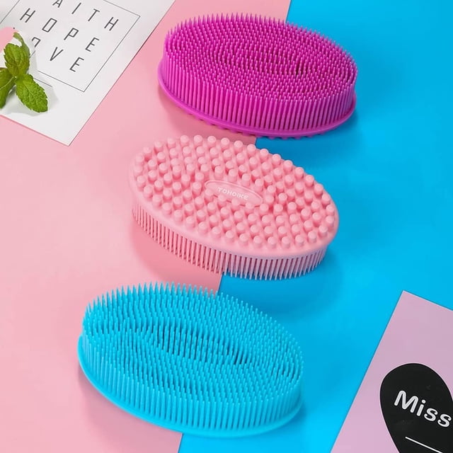 Lufa corporal de silicona – Juego de 3 cepillos exfoliantes suaves para baño y ducha, cepillo de lufa para niños sensibles, mujeres, hombres, todo tipo de piel