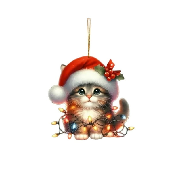 Colgante navideño Adornos navideños Gorro navideño Gatitos lindos Adornos navideños Colgante para decoración de interiores de coche plano transfronterizo Colgante de llavero Colgante Colgante Colgante