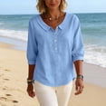 thumbnail image 2 of hoksml Women's Cotton Collared Blouse, 3/4 Sleeve Henley Button Tunic Top, Casual Loose Fit Solid Color Shirt, 2 of 8