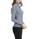 thumbnail image 4 of INSPIRAR CHIC Blusa de Mujer Ajustada Cuello Alto con Pliegues Frontal de Manga Larga Top de Punto S Azul Blanco, 4 of 7