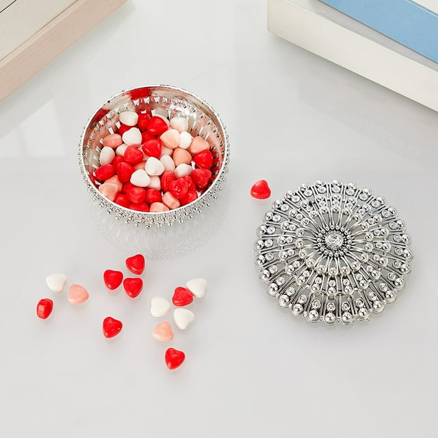 Caja de dulces de aromaterapia hueca chapada en plata | Caja de almacenamiento decorativa para recuerdos de boda | Elegante diseño de plástico | Organizador de recuerdos multiusos | Paquete de 12 |