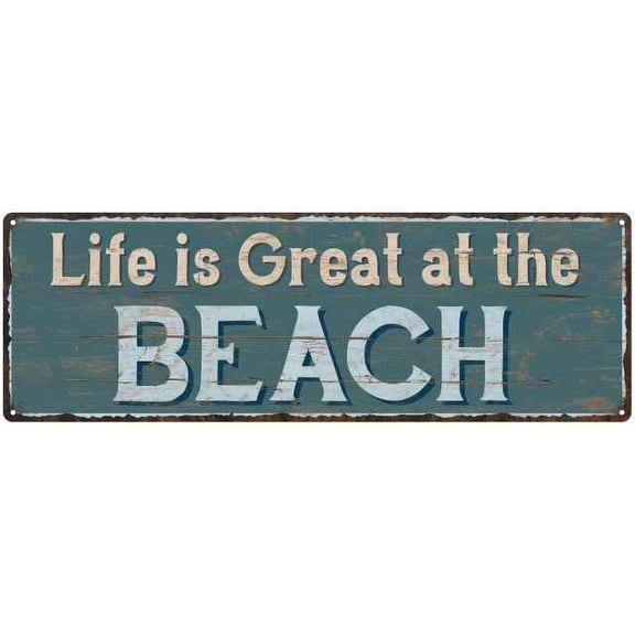 Great Beach Beach Style Wood Look Sign Gift Green 6x18 Metal Decor 106180086065