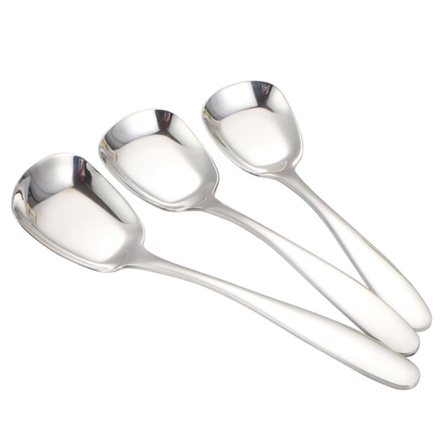 BRIGHTFUFU 3pcs cucharas de cena cucharas de té de acero inoxidable cucharas planas creativas diseño cuadrado especial para sopa de postre