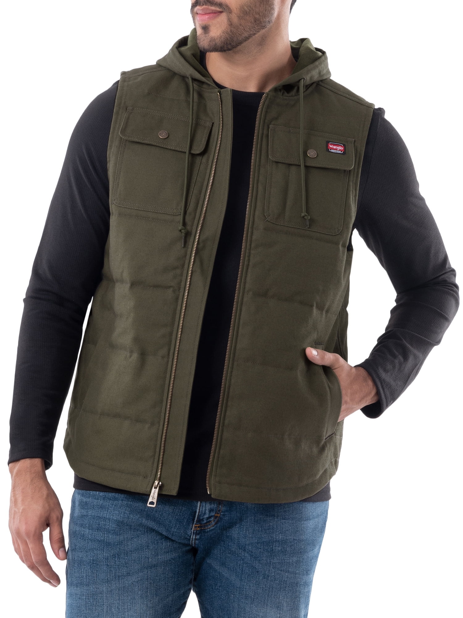Wrangler Workwear Men's Quilted Lined Duck Vest with Hood 