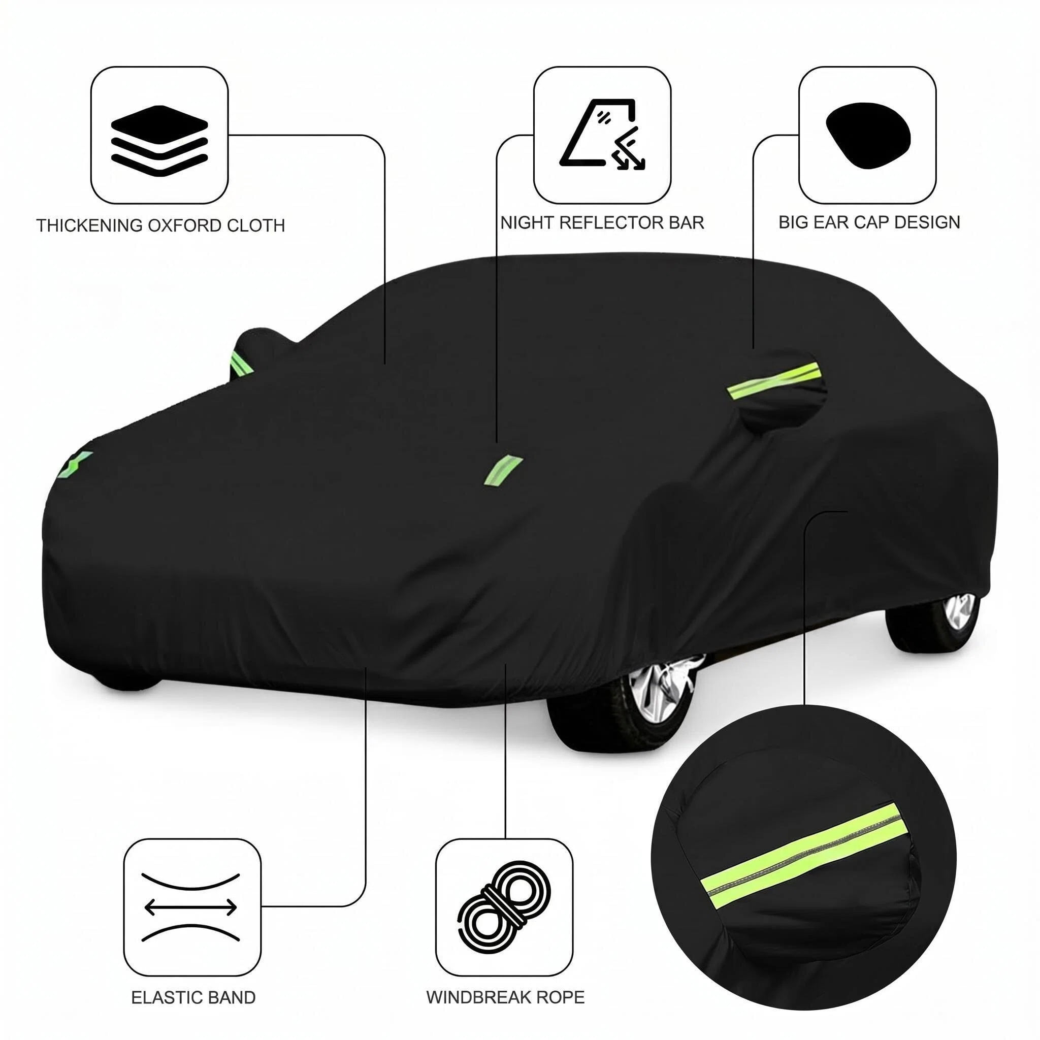 Full Car Covers for Sedan, Car Cover Waterproof All Weather Windproof Dustproof UV Protection Scratch Resistant Indoor Outdoor Universal (XXL,Black)