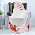 thumbnail image 4 of Butterfly Soft Flannel Fleece Blanket, Abstract Design with Floral Ornament and Vibrant Butterfly Wavy Lines Pale Pink, Cozy Plush for Indoor and Outdoor Use, 70" x 90", Multicolor, by Ambesonne, 4 of 5