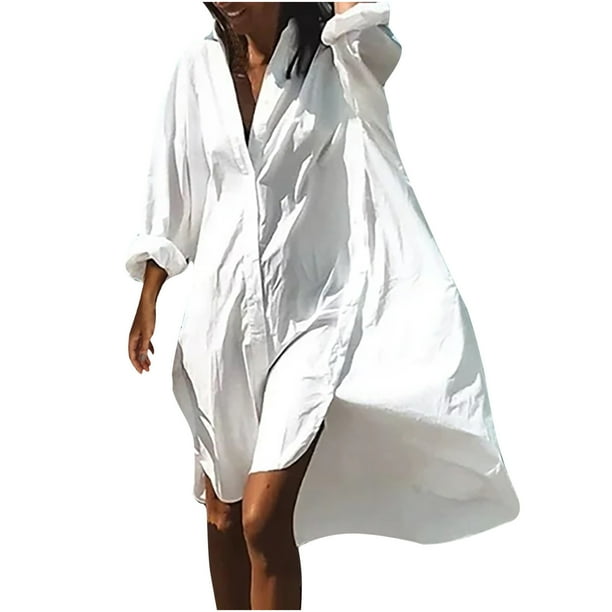 Camisa de Vestir Irregular Vestido Largo Vestido Impreso Mujeres Vestido de Manga Larga Con Cuello en V Camiseta Irregular Odeerbi ODB112646