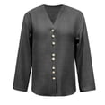 thumbnail image 6 of nerohusy Long Sleeve Linen Shirts for Wonen Button Down V Neck Blouses Casual Lightweight Solid Color Tops,Gray,M, 6 of 6