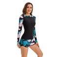 thumbnail image 3 of SWSMCLT Women's Long Sleeve Swimsuit Padded Shorts Rashguard Two Piece Rash Guard Bathing Suit Printed Summer Swimming Flower X-Large, 3 of 4