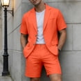 thumbnail image 2 of IWRICH Men's Short Sleeve Suit Sets Plain Formal Blazer Jacket and Shorts Wedding Party Business Casual Attire Orange XL, 2 of 7