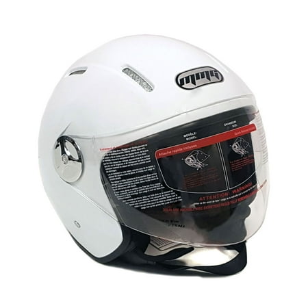 - Motorcycle Scooter Open Face Helmet PILOT Flip Up Visor DOT - WHITE GLOSSY FINISH - S