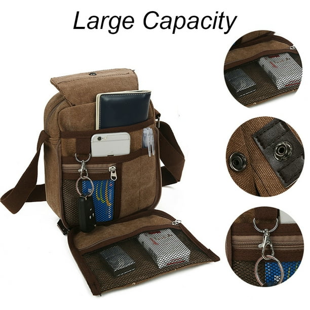 Men s Canvas Small Messenger Bag Casual Shoulder Bag Chest Bag Travel Carry Bag Multi pocket Purse Gray