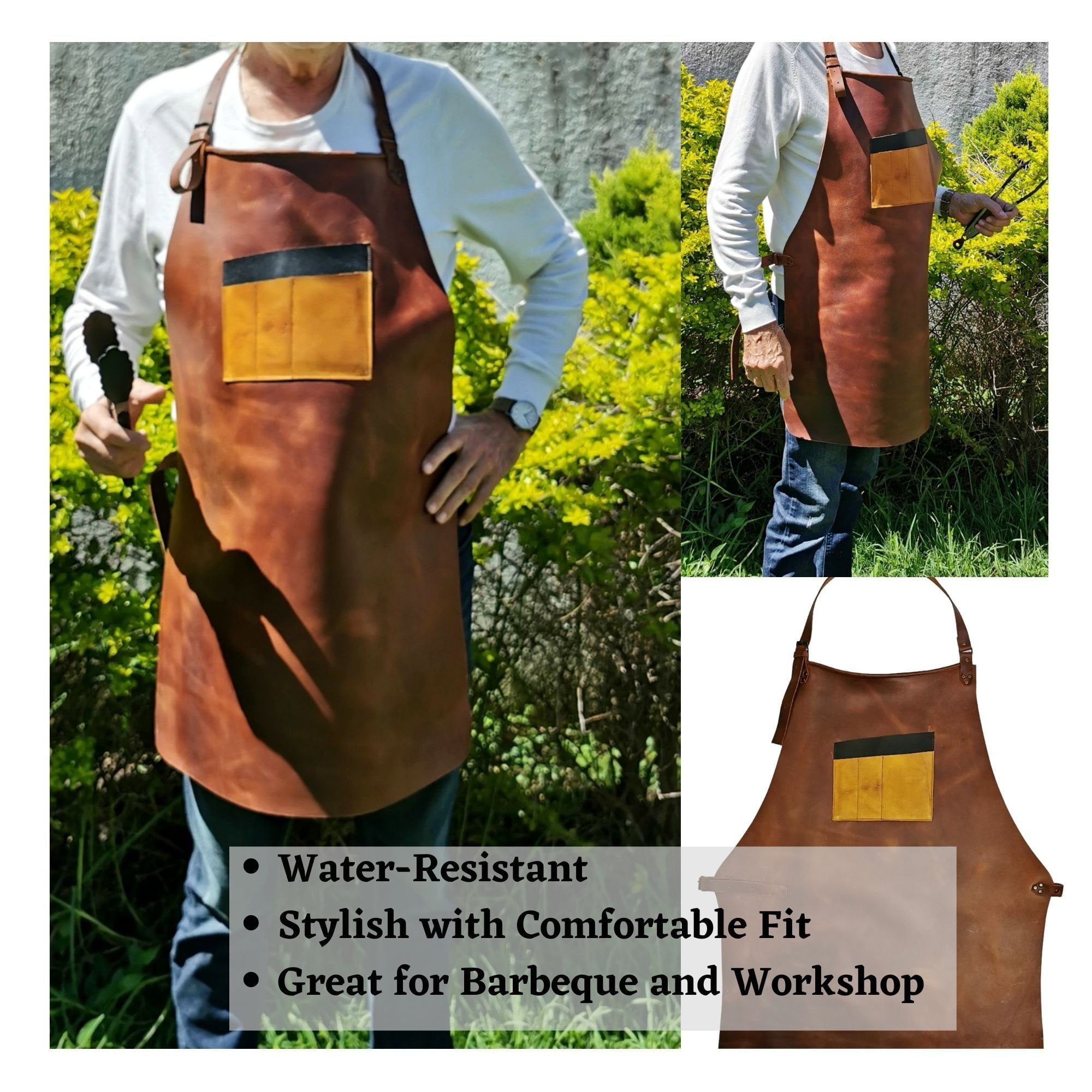 Leather Apron Waterproof Anti-Oil Restaurant Cooking Chef Bib Kitchen&Gardening 