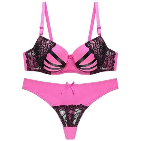 

Sexy Women Lace Underwear Set Padded Bra Brassiere See Through Thong G-string