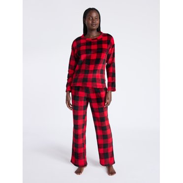 Joyspun Women's Folded Giftable Plush Long Sleeve Top and Pants Pajamas Set, 2-Piece, Sizes S-3X