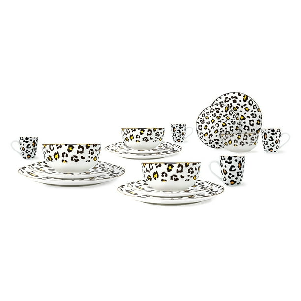 Vajilla Animal Print para 4 Personas - Ceramica Multicolor 16 piezas