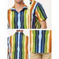 thumbnail image 6 of INSPIRE CHIC Men's Short Sleeve Button Down Stripes Color Block Printed Shirts 2XL Green Blue, 6 of 6