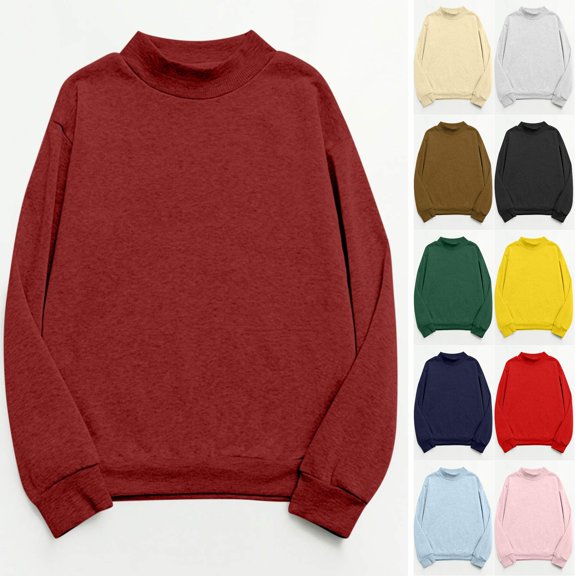 Husipze Women's Crewneck Sweatshirt Long Sleeve Drop Shoulder Pullover Solid Casual Fall Winter Tops Wine M
