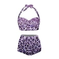 thumbnail image 3 of Renewold Comfortable Bathing Suit for Women Tummy Control Bikini Sets, 2 Pack Breathable Swimsuits with Bottom Purple Leopard Print Halter Neck Beach Pool Vacation Swimwear Size S, 3 of 6