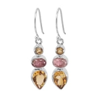 Earth Gems Jewelry Citrine Earrings Tourmaline Sterling Silver Handmade Earrings Gift for Women