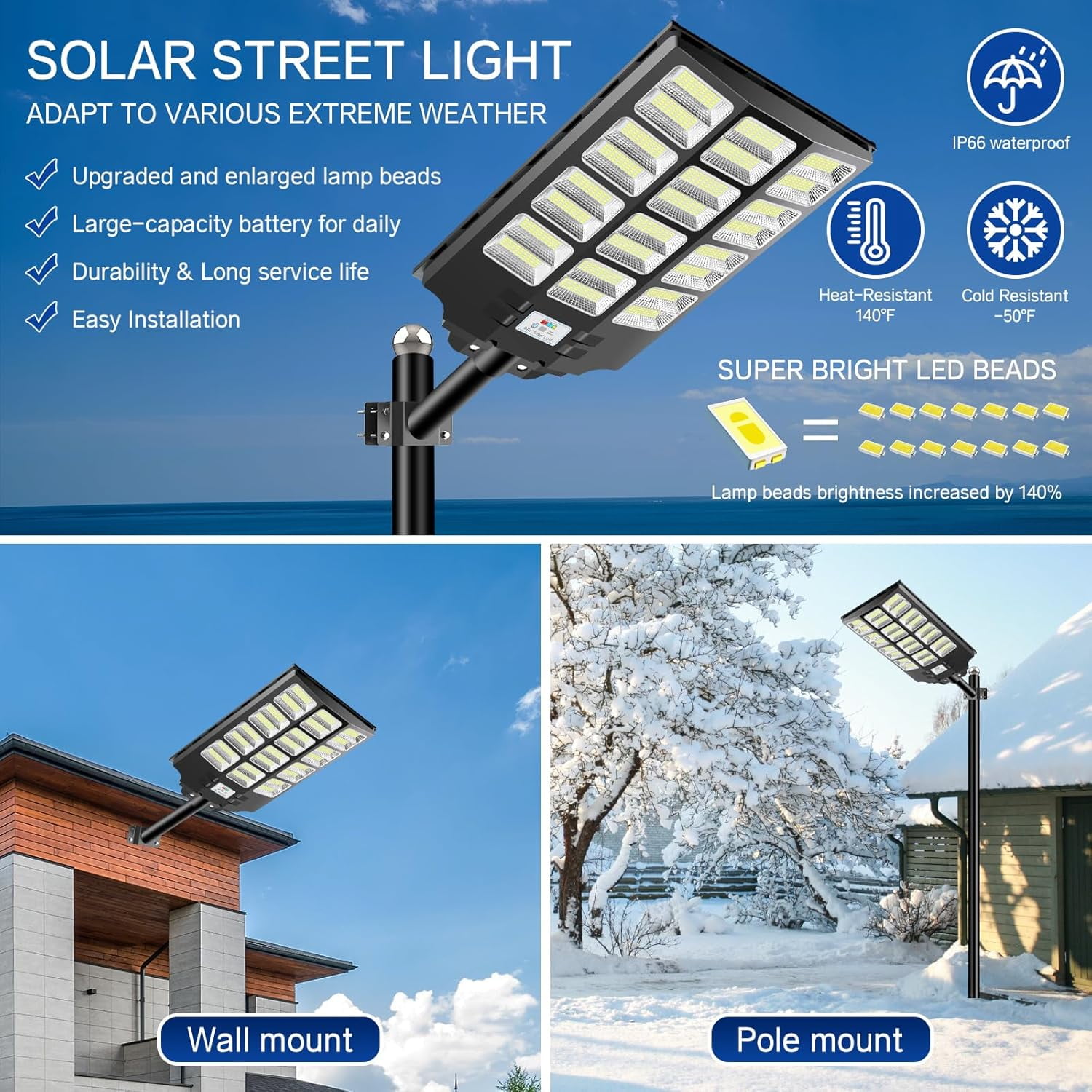 Adewalk Solar Street Light 4600W, Large Size Extra Bright, Outdoor Dusk to Dawn 380000 Lumens with Motion Sensor