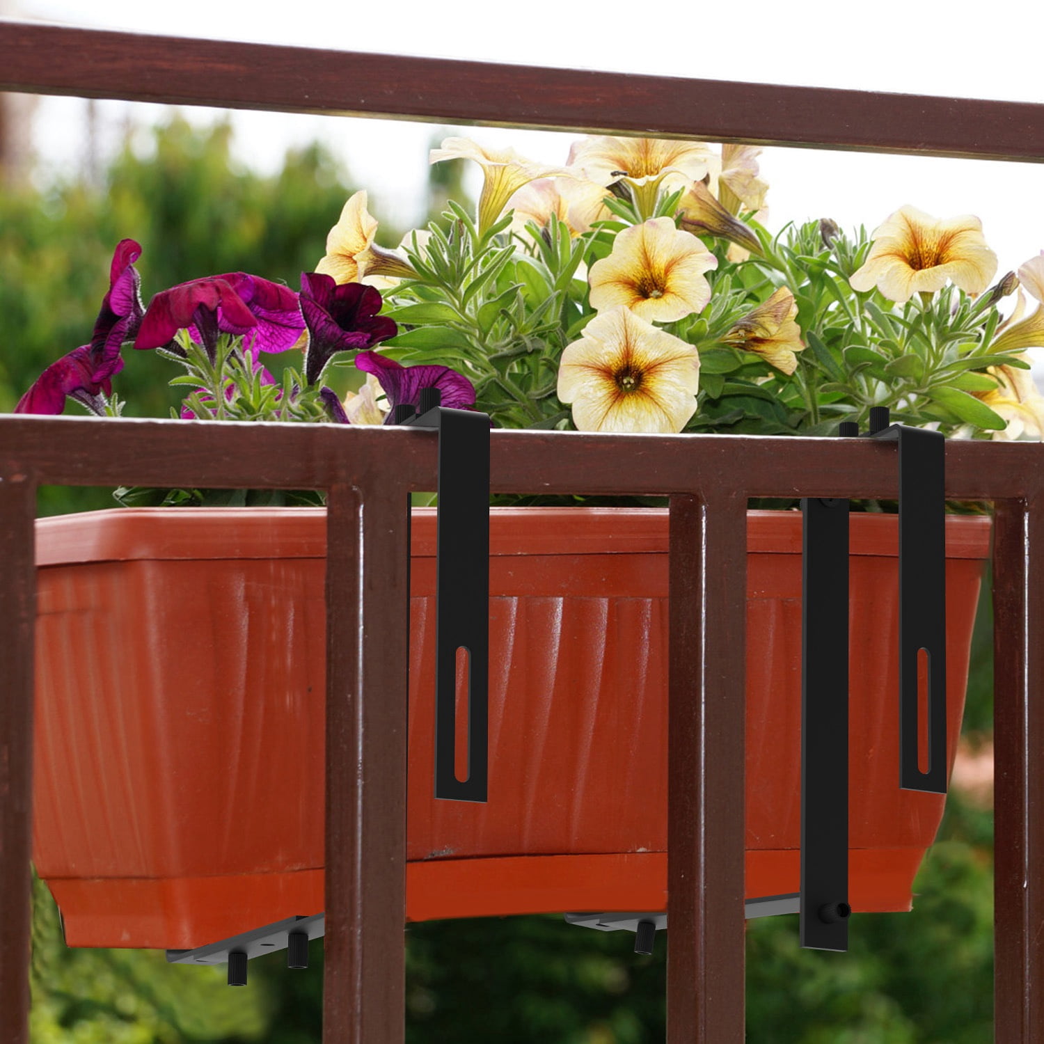 (Weiyi-EC)-- 4Pcs Per Set Adjustable Planter Box Brackets Flower Box Holders Window Boxes Planters Hooks No Drill Railing Planter Mounts For Windowsills Garden Fences Balcony **--（ ki[/'l）