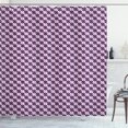 thumbnail image 1 of Abstract Shower Curtain, Interlocking Stripes Wave Style Composition on Violet Toned Background, Fabric Bathroom Set with Hooks, 69W X 84L Inches Extra Long, Violet Black White, by Ambesonne, 1 of 3