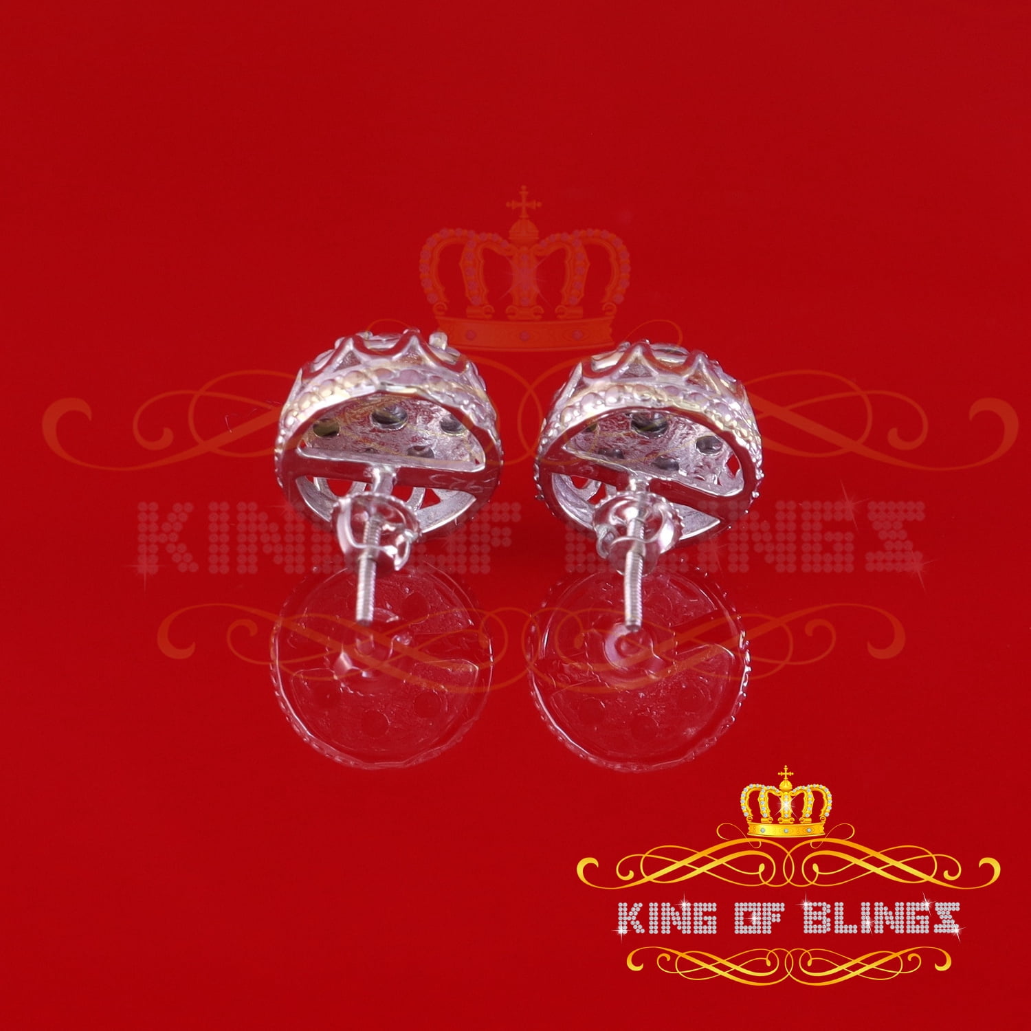 King of Bling's 0.10ct Diamond 925 Sterling White Silver For Men's & Womens Stud Round Earrings