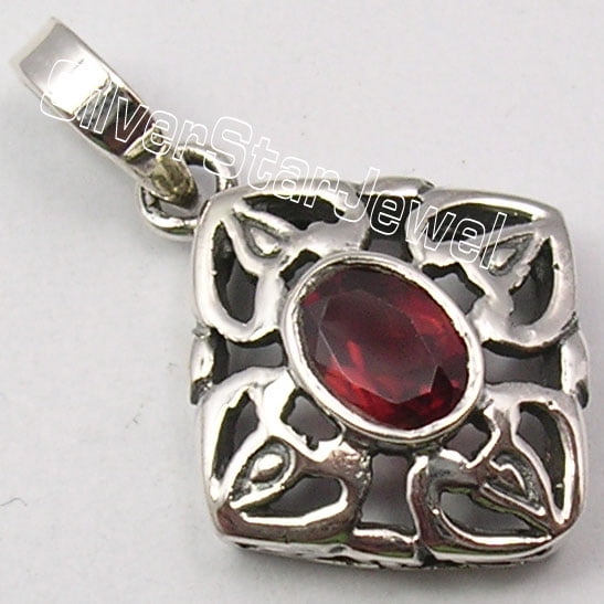 SilverStarJewel 925 Silver Garnet Pendant 1.3" Gemstone Handmade Jewelry