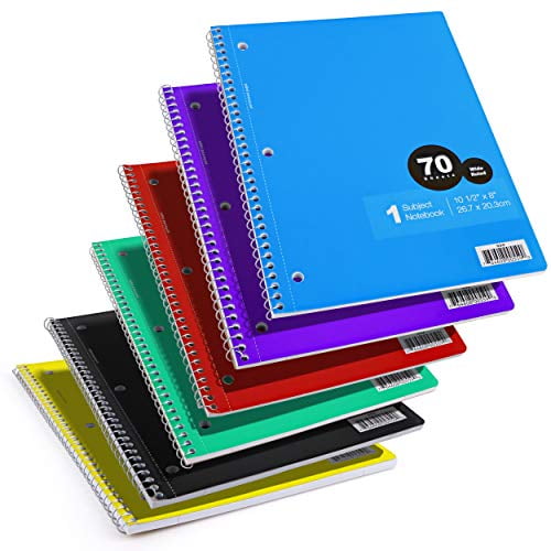 Emraw 1 Subject Spiral Notebook 70 Sheets Wide Ruled Wire Binding Meeting Notebook Durable Laminated Cover Assorted Color Wire Bound Small Notebook 3 Hole (Random 6-Pack)
