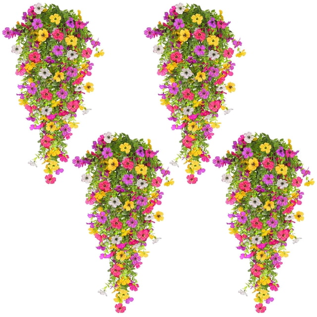 Flores colgantes artificiales TURNMEON de 79 cm resistentes a los rayos UV, 4 piezas