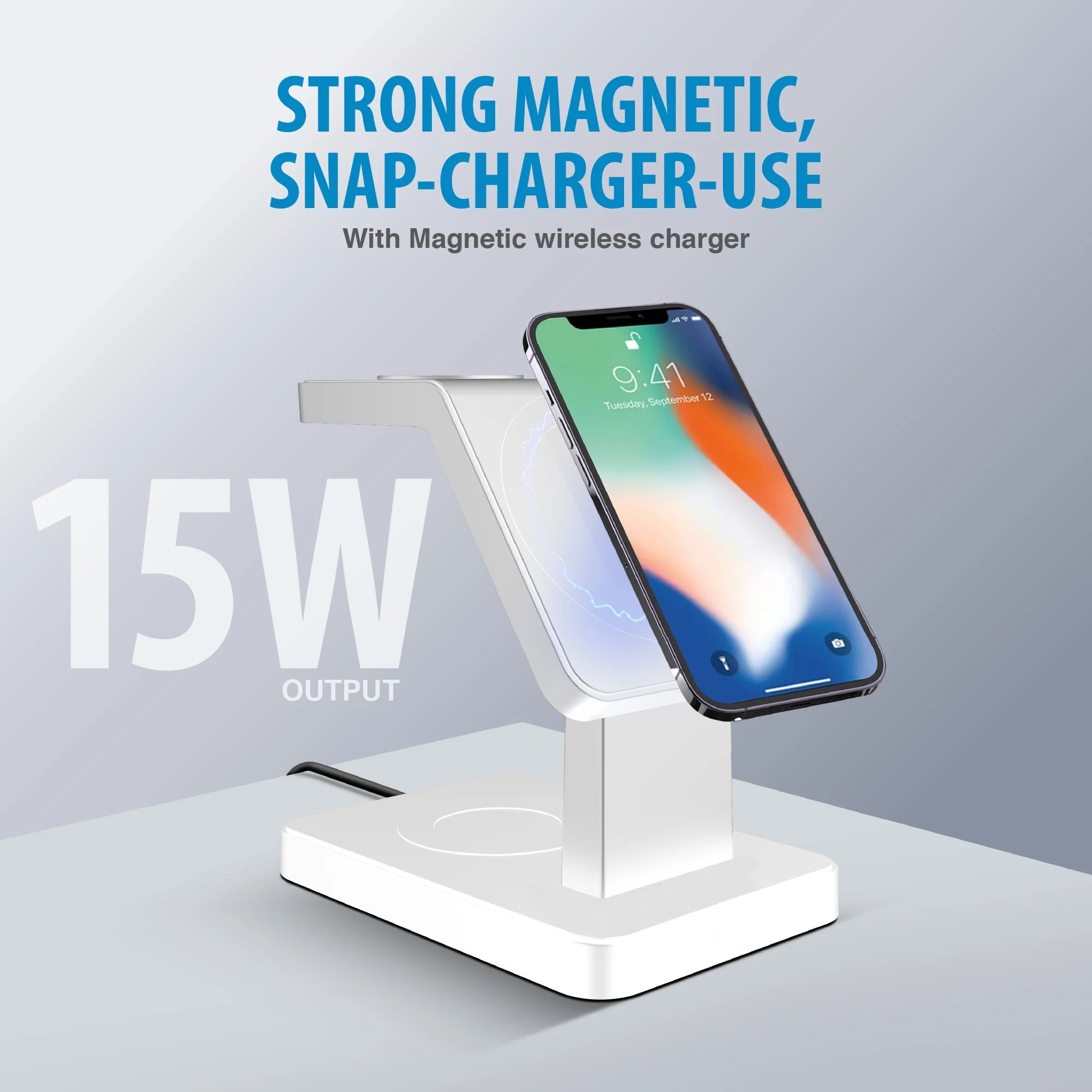 Brookstone 3-In-1 MagSafe Wireless Charging Station for iPhone, Apple Watch, and AirPods - White