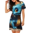 thumbnail image 2 of Easygdp Adorable Blue Baby Dragon Camisón de manga corta para mujer, informal, estampado, 2 of 6