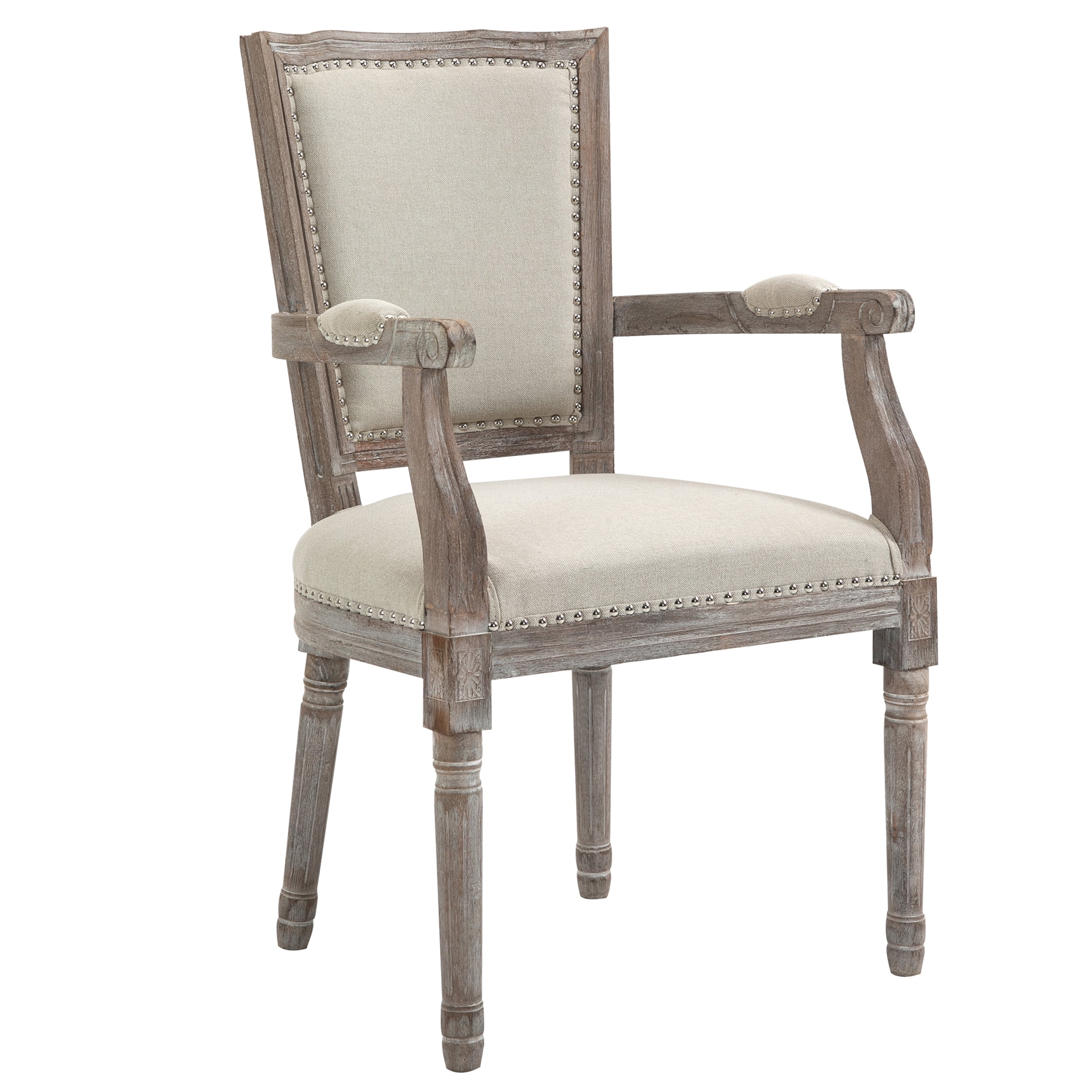 Fabric Dining Chair Vintage Solid Wood Frame Arm Chair for