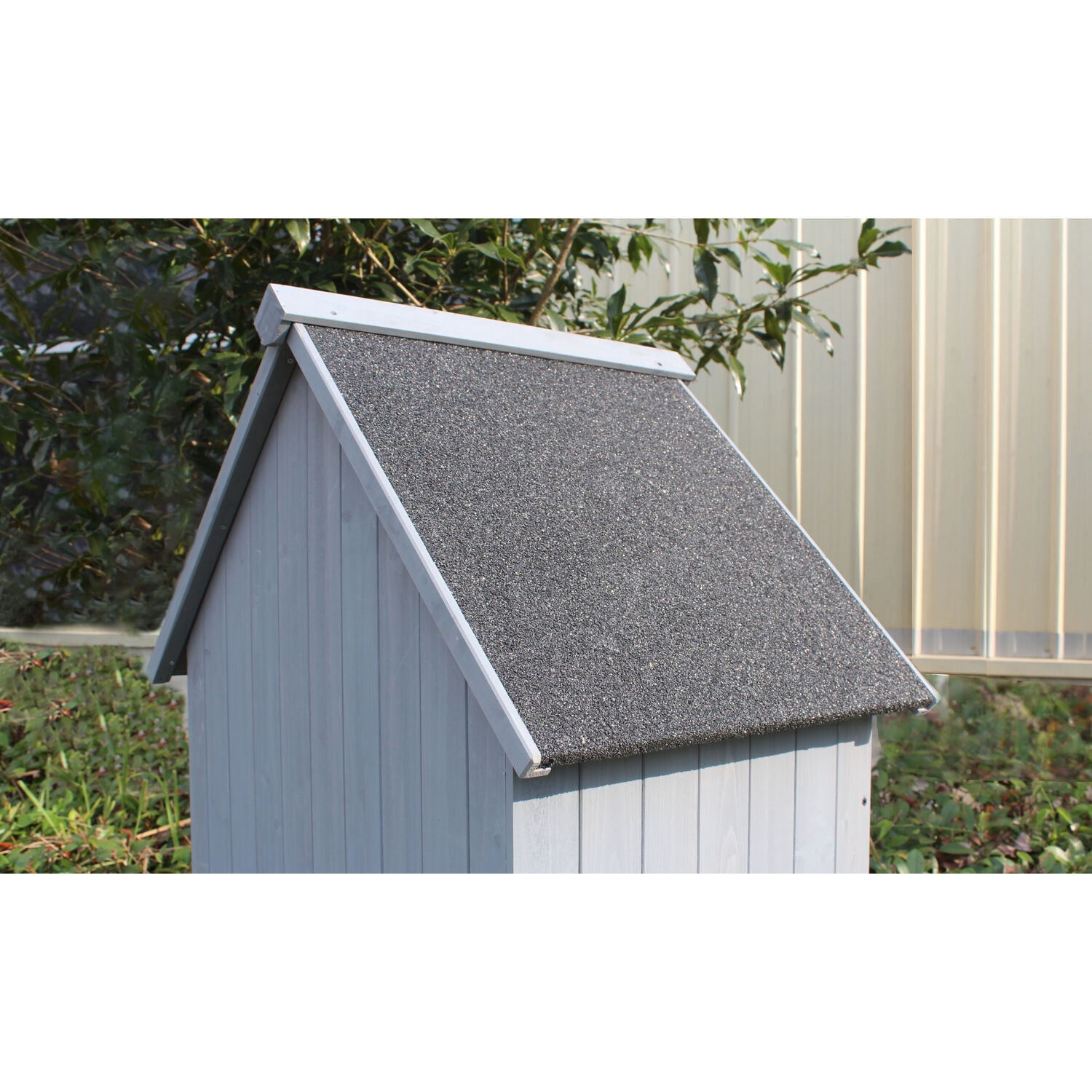 Hanover Outdoor Vertical Wooden Storage Shed for Tools, Equipment, Garden Supplies, with Shelf and Locking Latch, 8.7 cu. ft. Capacity - HANWS0102-GRY