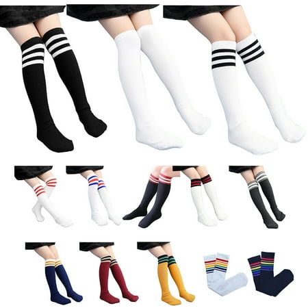 

Wrea Womens Athletic Socks Outdoor Sport Socks Thigh High Tights Stockings Casual Stripes Tube Socks for Girls