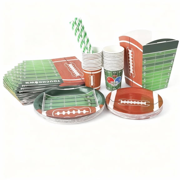 Goldensoil Football Theme Tableware Set, 125 Pieces, Serves 25 Guest