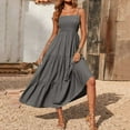thumbnail image 2 of Dezsed Women's Summer Maxi Dress Casual Boho Sleeveless Spaghetti Strap Smocked Tiered Long Beach Sun Dresses Gray B M, 2 of 9