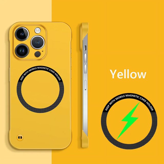Frameless Magnetic For Magsafe Slim Case For iPhone 16 13 12 15 Pro Plus Max X XS Max XR Wireless Charging Hard Back Cover yellow For iPhone 14 Plus
