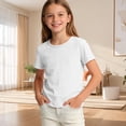 thumbnail image 2 of Tranfacy Shirts for Girls Soft Breathable Solid Candy Colored Short Sleeve Pullover Top for Spring and Summer for Children, 2 of 7