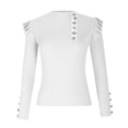 thumbnail image 4 of cfhntfmh Lounge Tops for Women Trendy High Neck Ruffle Long Sleeve Fall Slim Shirts Ribbed Front Buttons Trim Undershirts, 4 of 7
