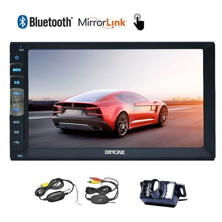 Car Stereo In Dash Car MP5 Player Double 2 Din Car Auto Radio Receiver Video Audio Vehicle Automotive PC Bluetooth System No-DVD Headunit with Mirror Link for Android GPS Phones +Wireless Back