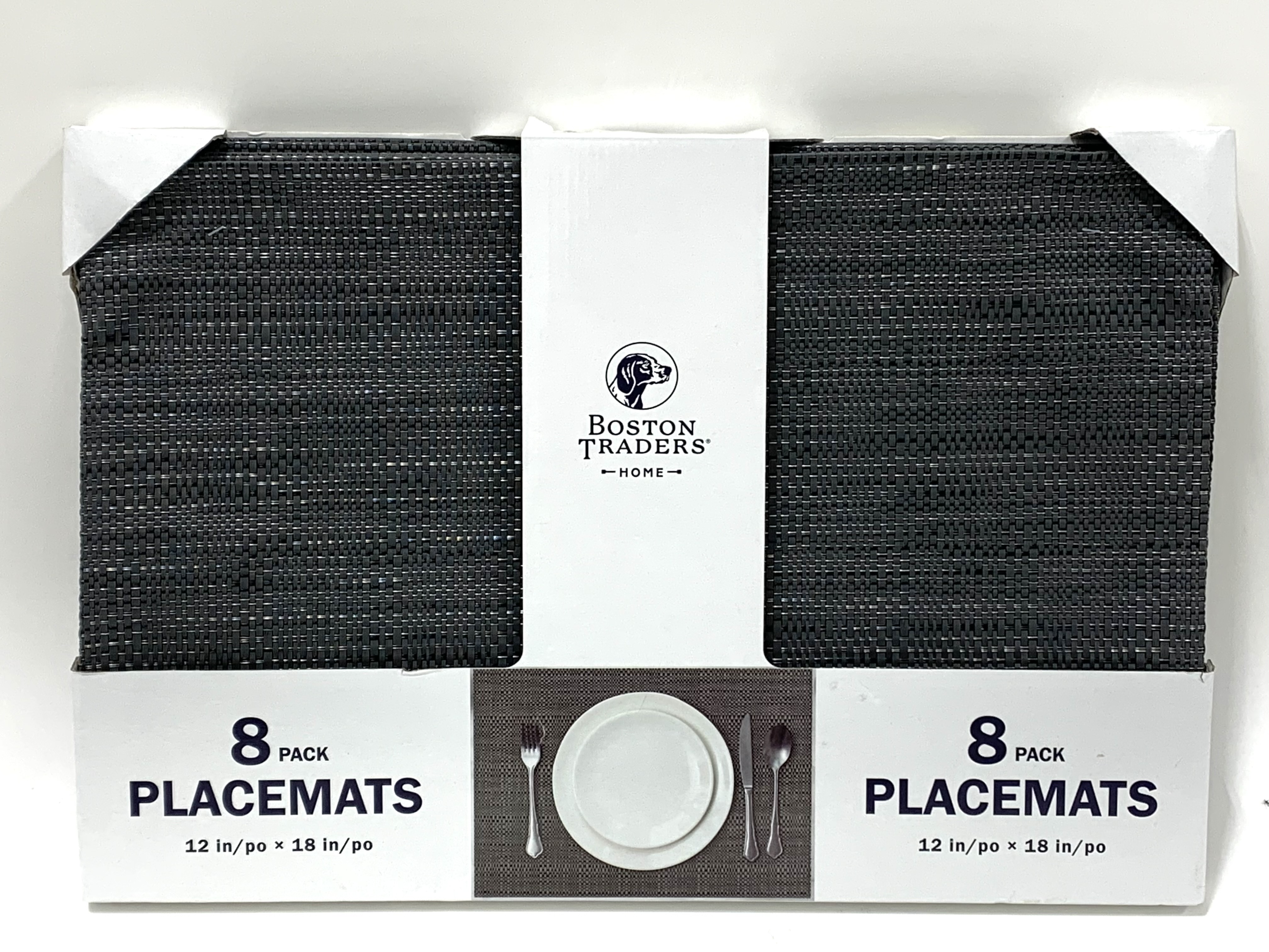 Boston Traders Home 8 Pack of Placemats 18X12"Indoor/Outdoor Grey