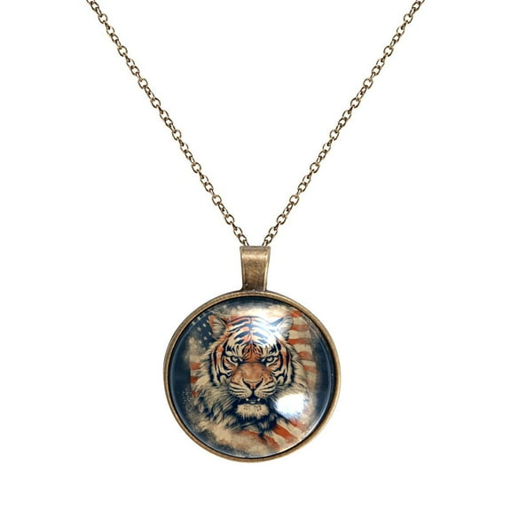 Tiger Necklace Personalized Custom Photo Round Pendant Adjustable Stainless Steel Necklaces with Gift Box for Men Women Mothers Valentine's Jewelry Gift