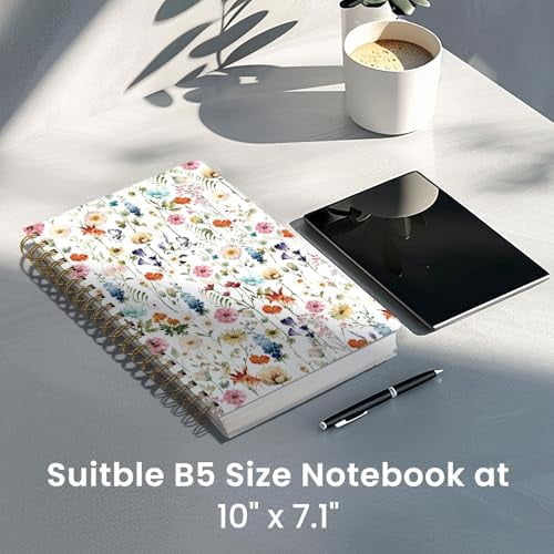 Lined Spiral Notebook Journal for Work, 300 Pages Thick B5 (7.1"x10") College Ruled Journal for Women & Writing, Hardcover Notebook for Note Taking, Perfect for Office Home School Supplies, Floral